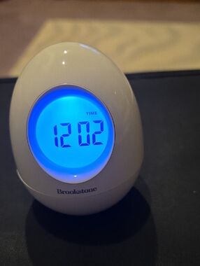 Brookstone Bob 5‑in‑1 Wobble Clock • LED Color Light • Alarm • Temp • Timer